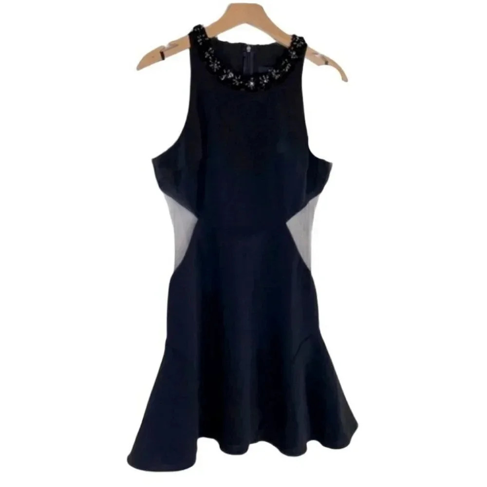 Ark & co. M Black beaded halter collar sheer cut‎ out sides dress